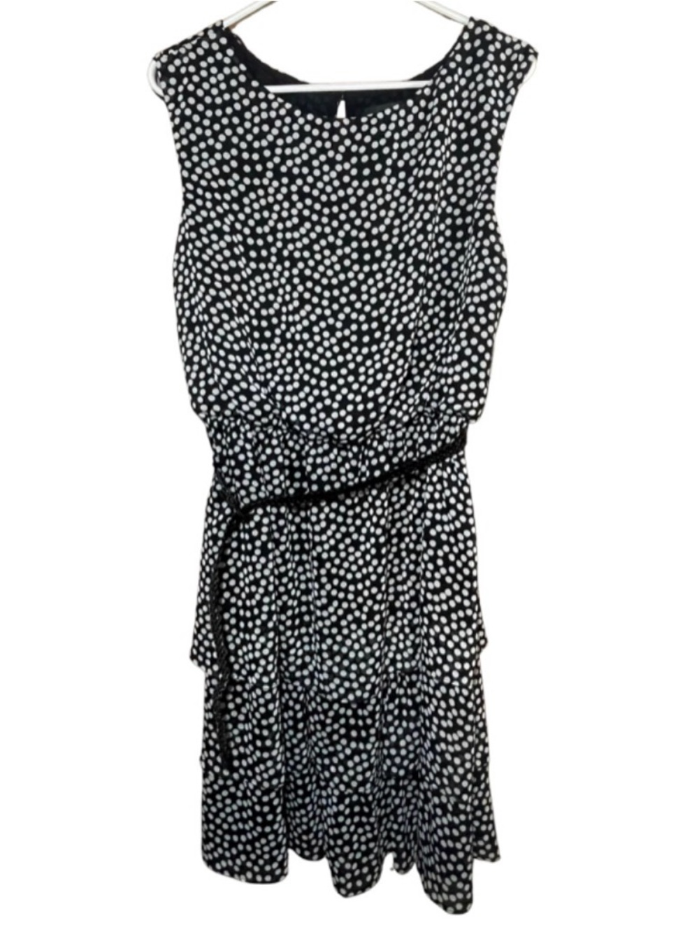 Black & White Polka Dot Sleeveless Dress - Classic Women’s Dress - Size Large